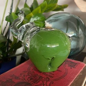 Adorable Vintage Glass Elephant, Green Glass Elephant, Oil Lamp